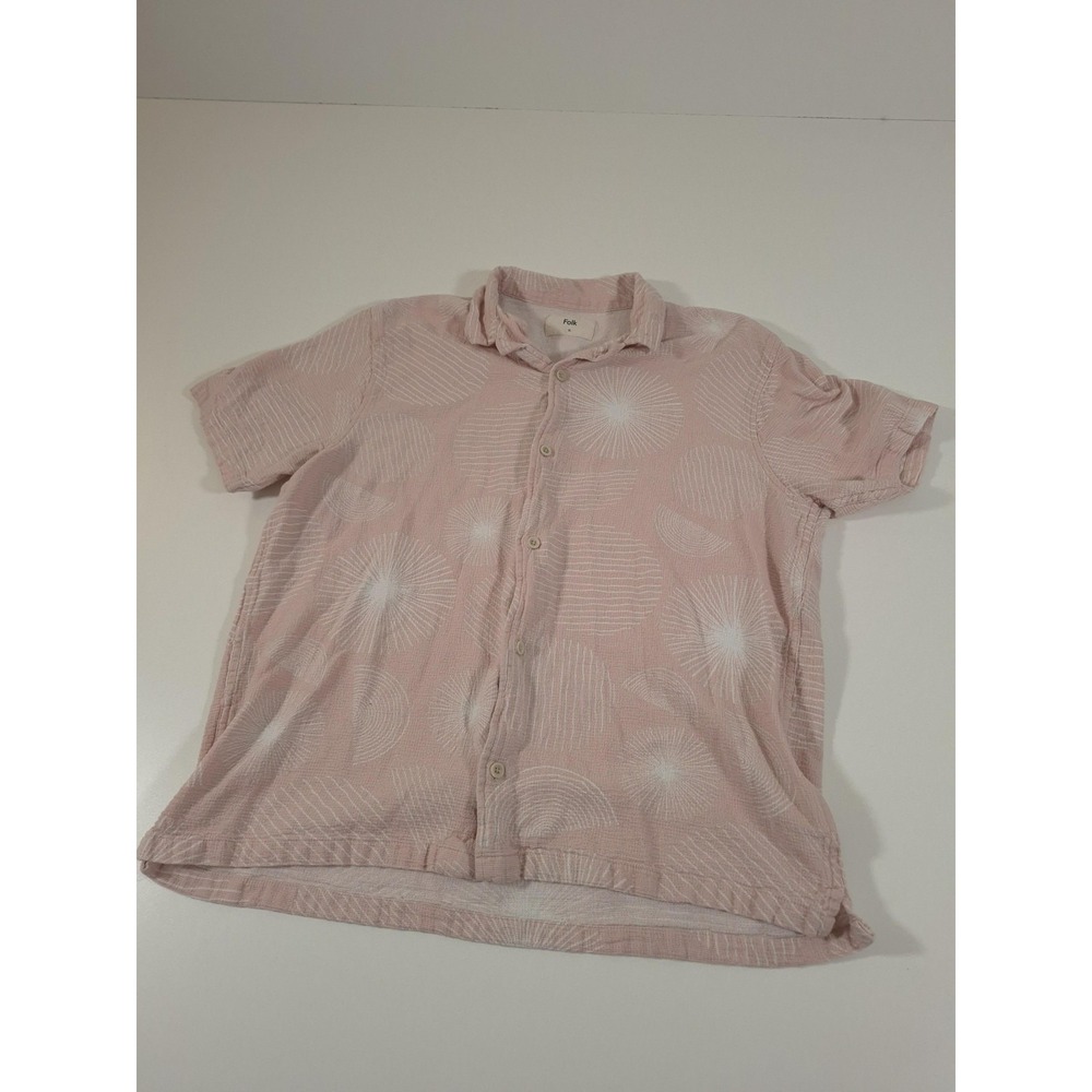 Folk Huckberry Shirt Mens XL Pink Geometric Short Sleeve Button Up Casual FLAW